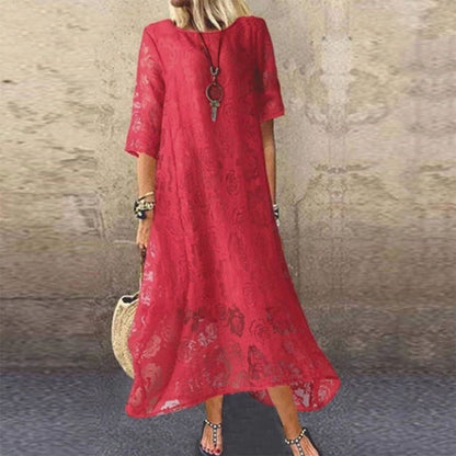 Round Neck Sleeve Lace Long Dress Shorts
