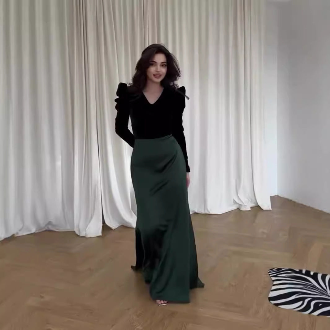 Fashion Elegant Veet Patchwork Intellectual Long Dresses