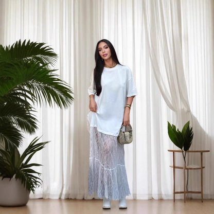 Women's Neck Stitching Lace Dress Summer Niche Goddess Dresses