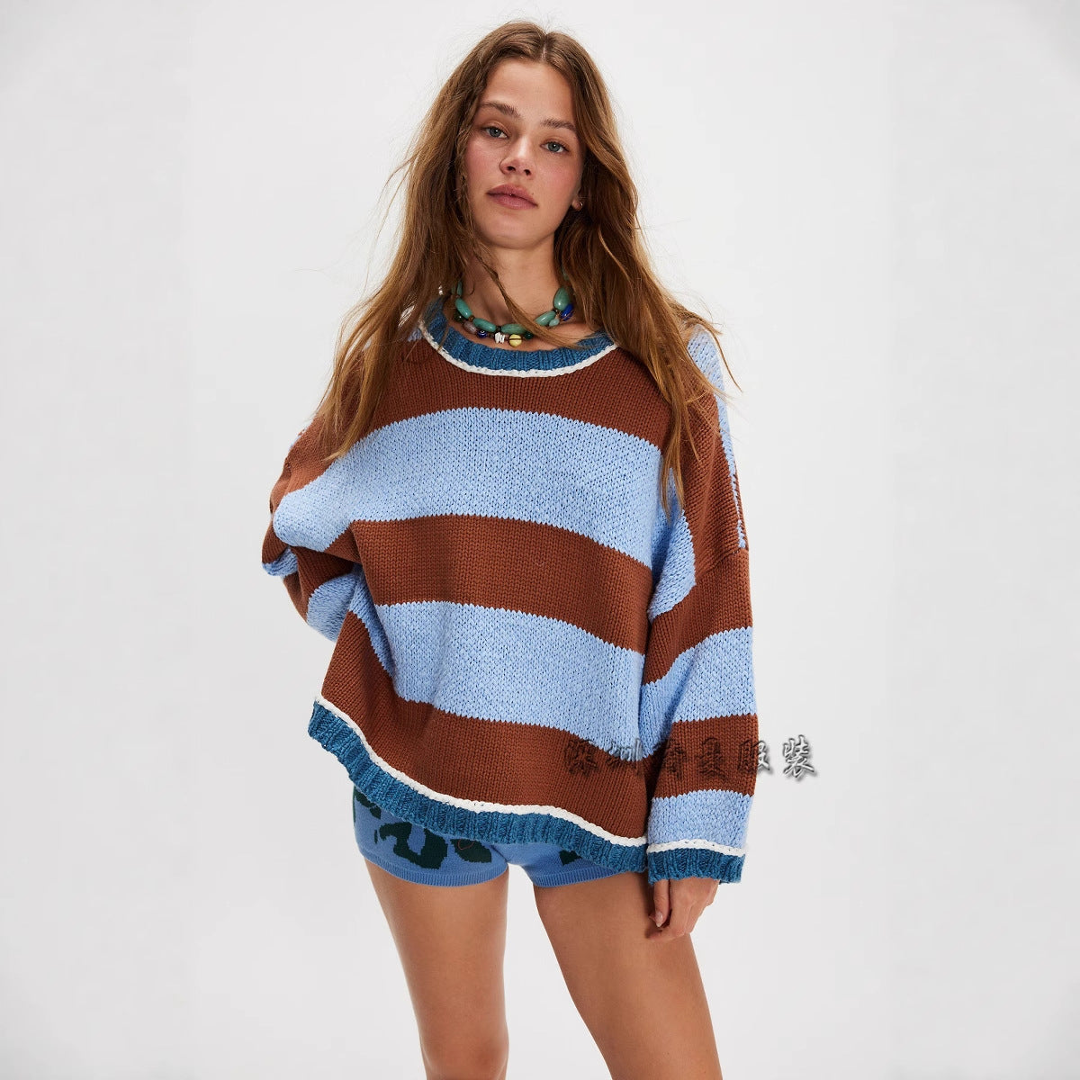 Women's Color Striped Pullover Fashionable Knitted Loose Sweaters