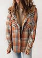 Women's Plaid Long Sleeve Furry Hooded With Jackets