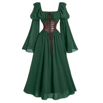 Women's Dress Flared Sleeve Waist Square Collar Dresses