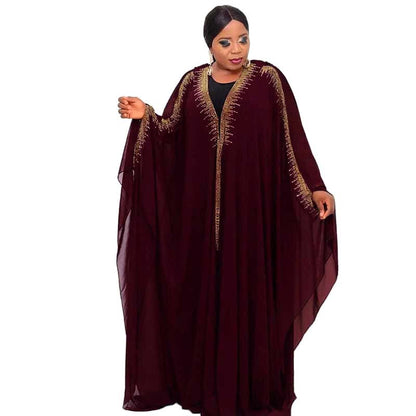 Women's Rhinestone Hooded Large Swing Dress Arab Dresses