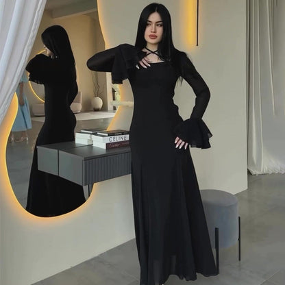 Gentle Chiffon Ruffled Elegant Tied Slim Dresses