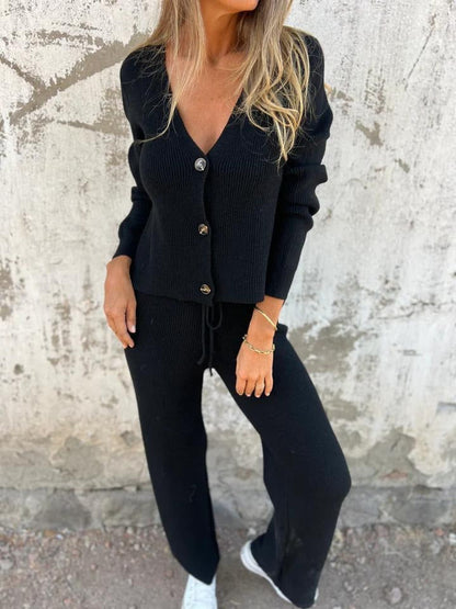 Set Long Sleeve Breasted Knitted Tether Sweaters