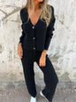 Set Long Sleeve Breasted Knitted Tether Sweaters