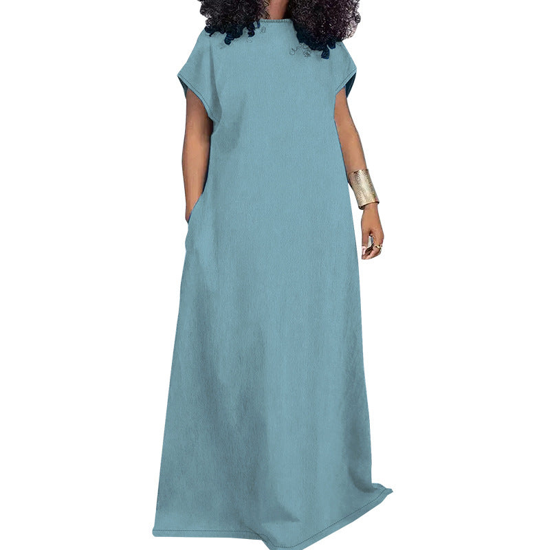 Women's Large Denim Sleeveless Backless Long Dress Dresses