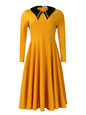 Women's Long Sleeve Turn-down Collar Elegant Slimming Large Dresses