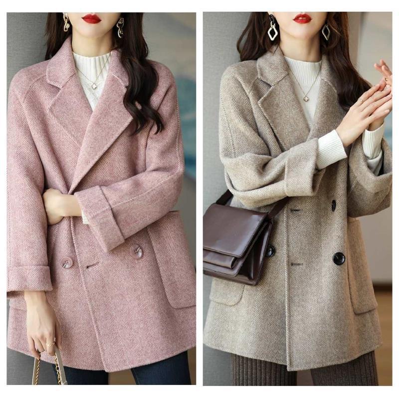 Herringbone Pattern Loose Western Style Slimming Small Coats