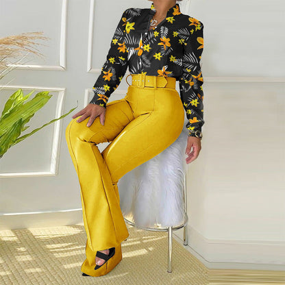 Women's Stand Collar Long Sleeve Shirt Wide Suits