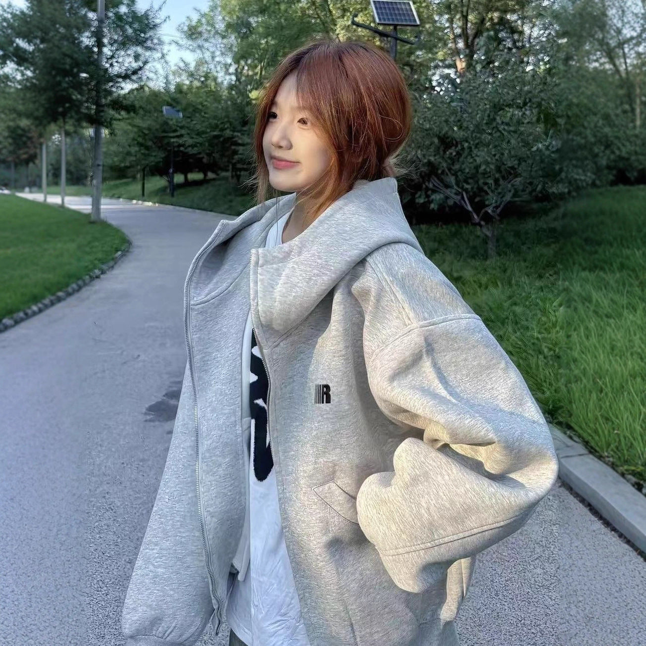 Women's Korean Style Zipper Outerwear Simple Lazy Hooded Sweaters