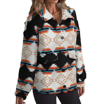 Women's Elegant Plush Casual Printed Long-sleeved Coats