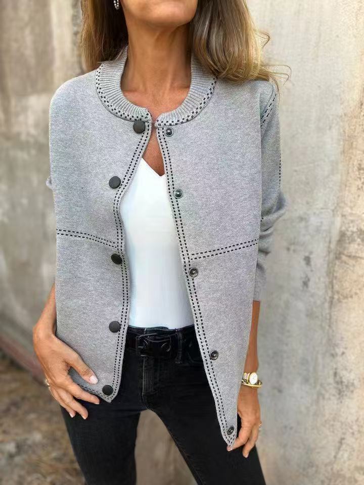 Striped Loose Round Neck Button Long Sweaters