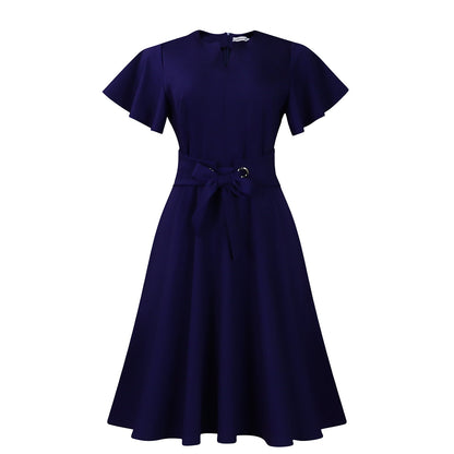 Women's Summer Fashion Temperament Pure Color Sleeve Dresses