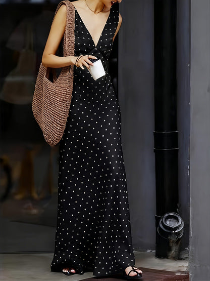 Women's Vintage Satin Polka Dot Dress Elegant Dresses