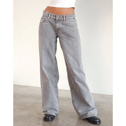 Women's Retro Low Waist Washed Straight Autumn Street Wide Leg Jeans