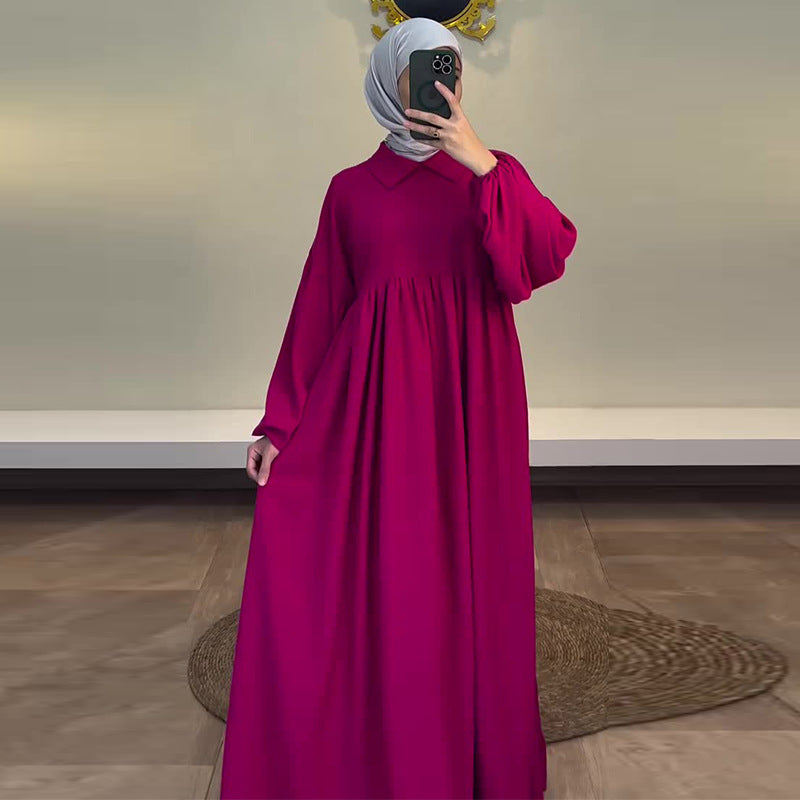 Women's Autumn Solid Color Casual Style Lantern Sleeve High Dresses