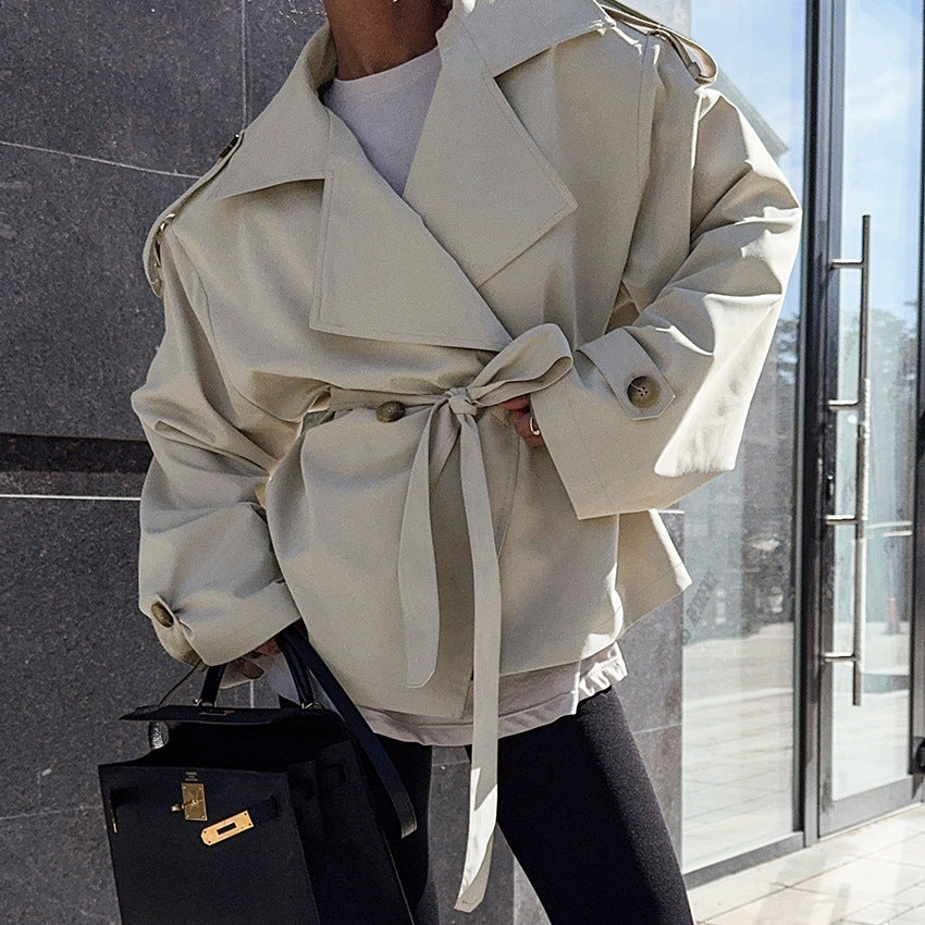 Women's Loose Waistband Long Sleeve Trench Design Coats