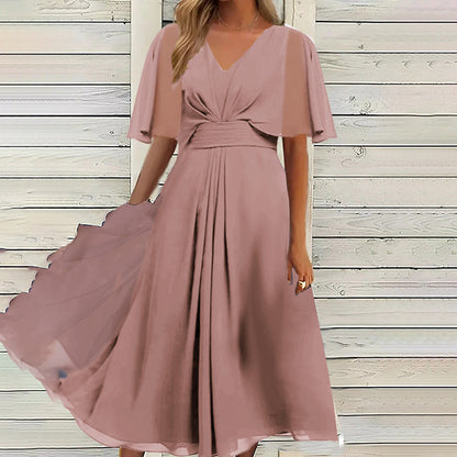 Solid Color Waist Trimming Casual Large Dresses