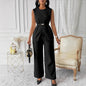Women's Solid Color Sleeveless Belt Two-piece Casual Suits