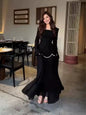 Women's Collar Long Sleeve Elegant Pearl Decoration Dresses