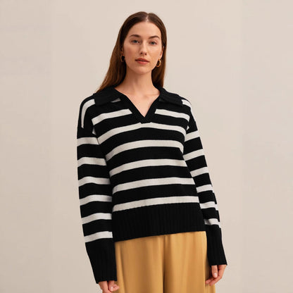 Russian Knitted Collar Contrast Color Loose Sweaters