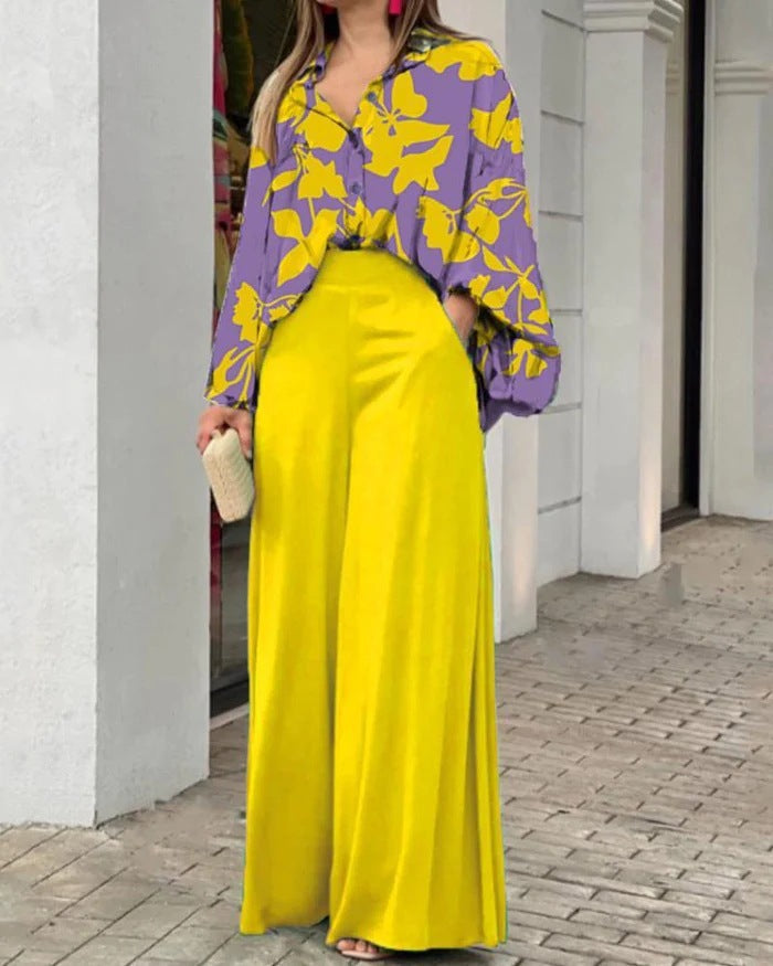 Women's American Printed Casual Loose Lapels Shirt High Suits