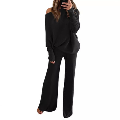 Women's Color Round Neck Long Sleeve Casual Suits