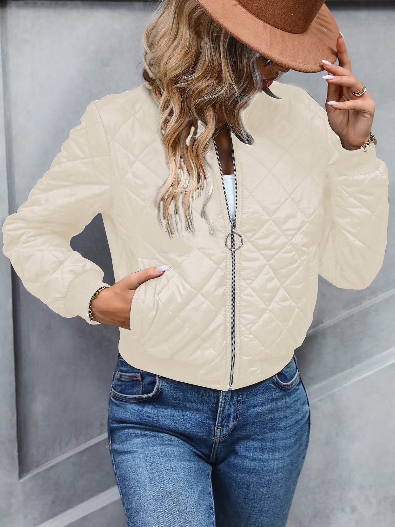 Women's Cotton Stand Collar Quilted Diamond Lattice Coats
