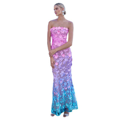 Women's Break Dress Summer Embroidered Flower Gradient Dresses