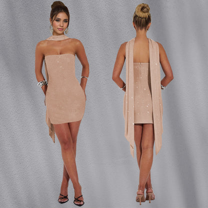 Women's Fashion Wear Sexy Ribbon Rhinestone Dress Dresses