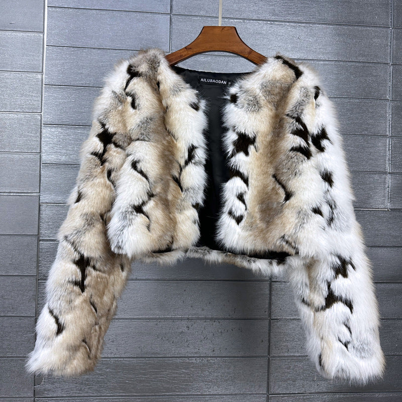 Women's Dyed Pointed Jacquard Faux Fox Imitation Coats