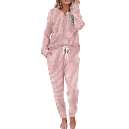 Women's Two-piece Casual Pocket Buckle Sports Trousers Sweaters