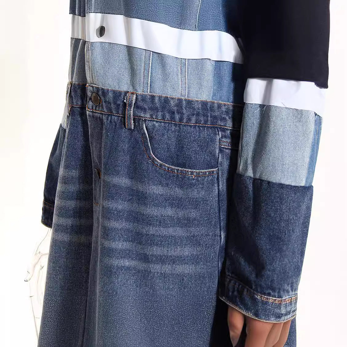 Women's Design Denim Windbreaker Color Contrast Patchwork Coats