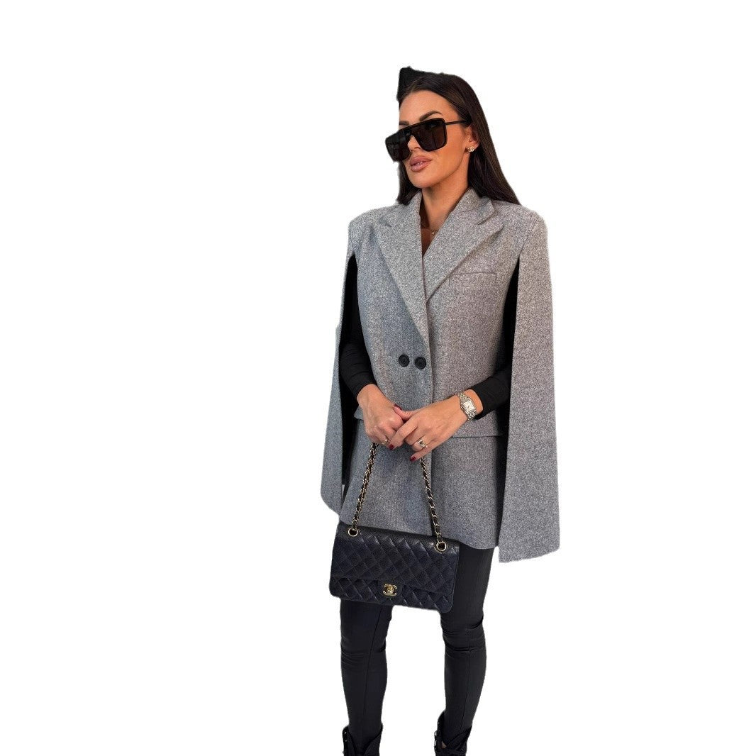 Women's Fashion Solid Color Collar Loose Wool Coats