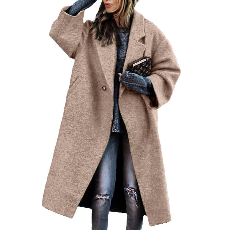 Women's Long Woolen Color Temperament Commute No Coats