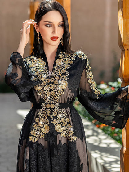Two-piece Embroidery With Belt Robe Light Suits