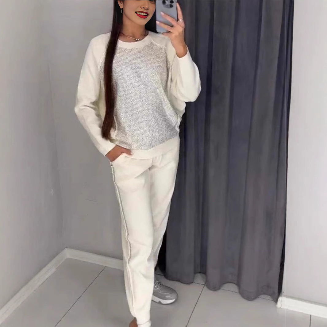 Women's Solid Color Rhinestone Long Sleeve Round Suits