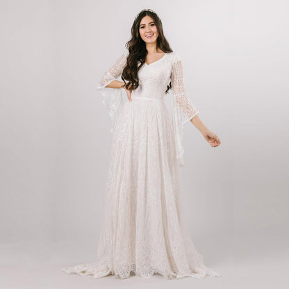 Women's Sleeve Lace Loose Elegant Pregnant Graphy Wedding Dresses