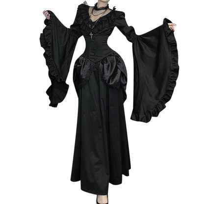 Autumn Lace Stitching Sleeves Ji Dark Style Lolita Slim Blouses
