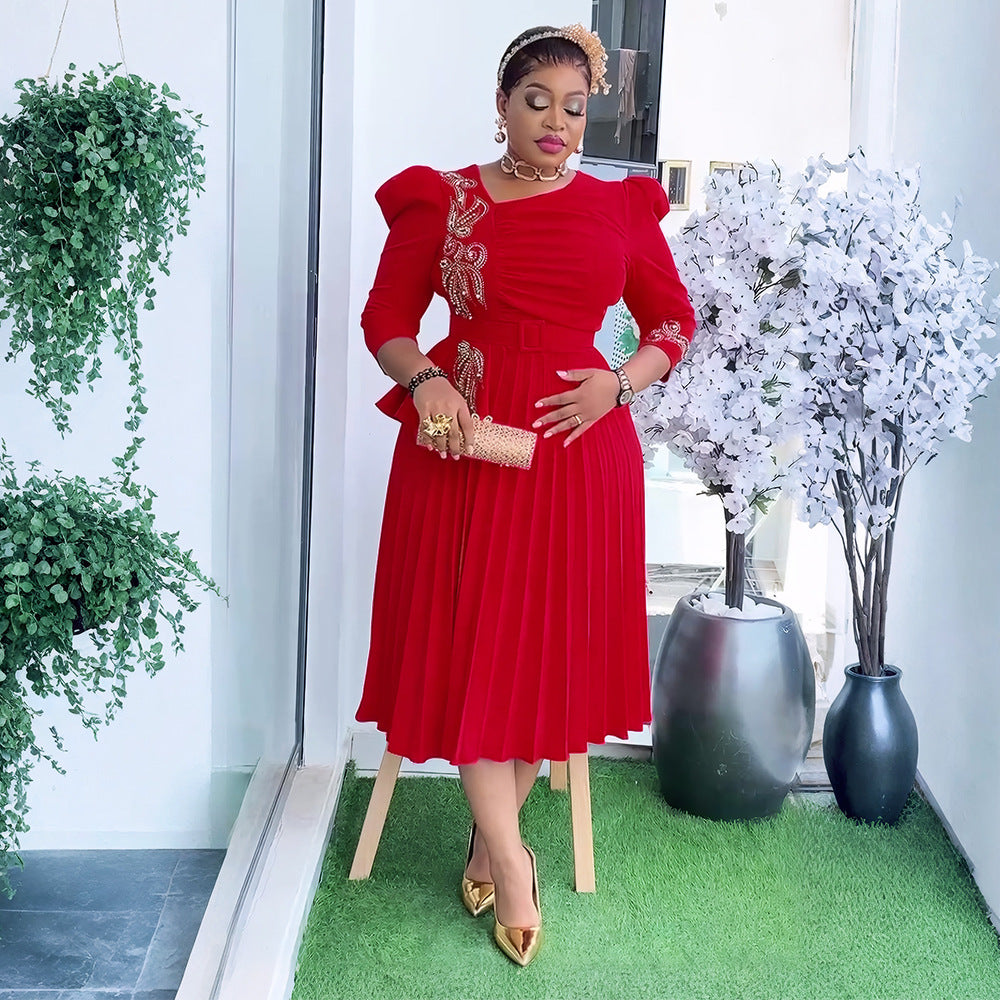 Women's Elegant Commuter Pleated African Wear Dress Dresses