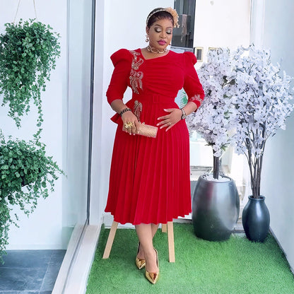 Women's Elegant Commuter Pleated African Wear Dress Dresses