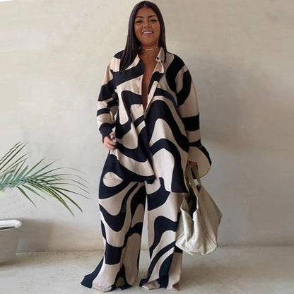 Women's Fashion Printed Loose Long Sleeves Shirt Suits