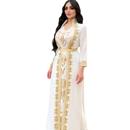 Two-piece Golden Lace Sequined Embroidered Pearl Embroidery Dresses