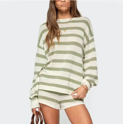 Round Neck Long Sleeve Knitted Drawstring Suits