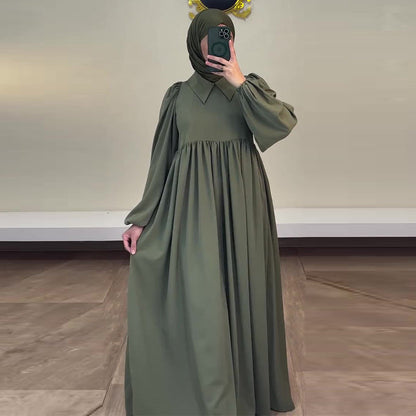 Women's Autumn Solid Color Casual Style Lantern Sleeve High Dresses