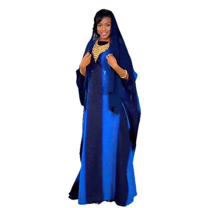 Women's Fashion Printed Satin Muslim Robe Party Dresses