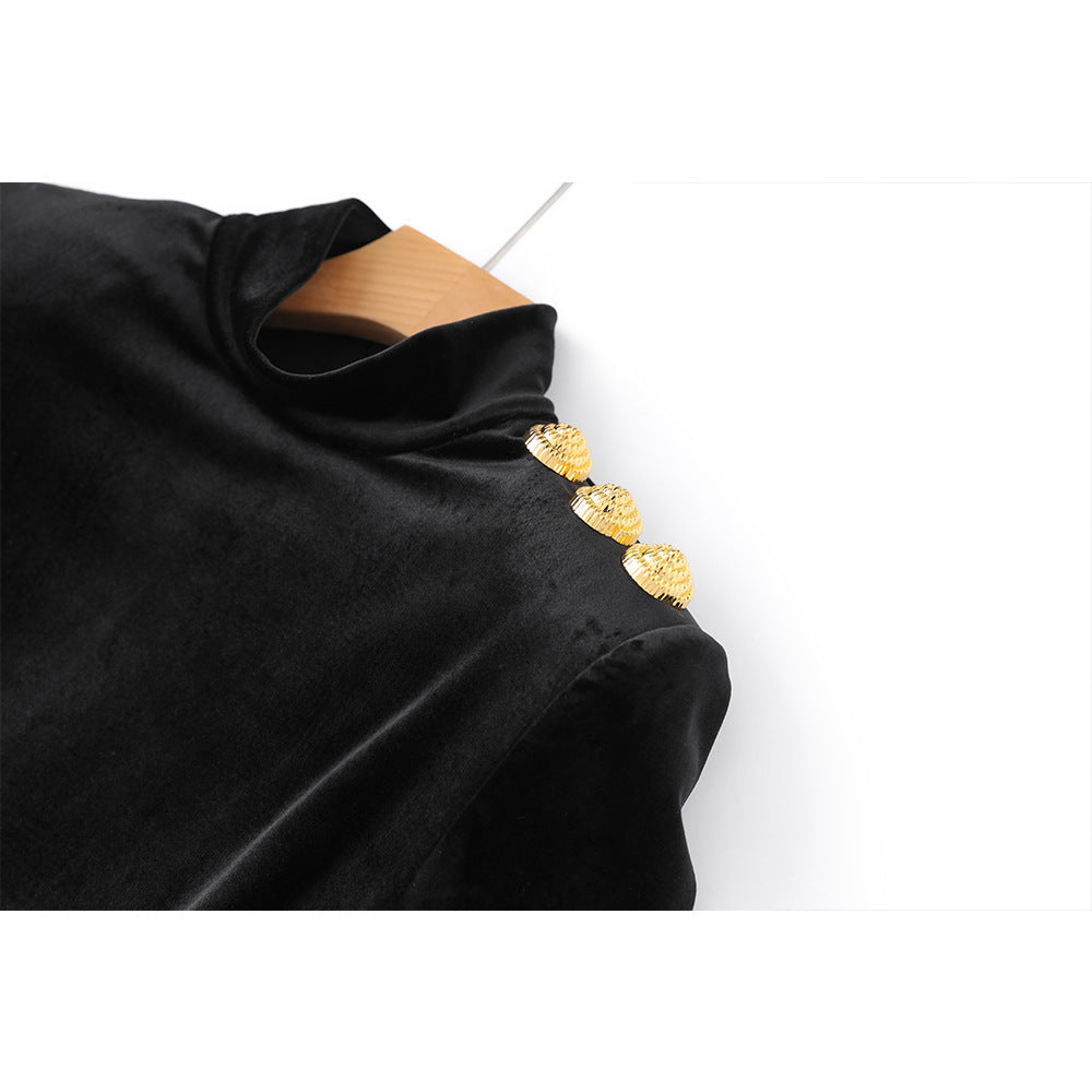 Spring Veet Turtleneck Base Metal Buckle Type Suits