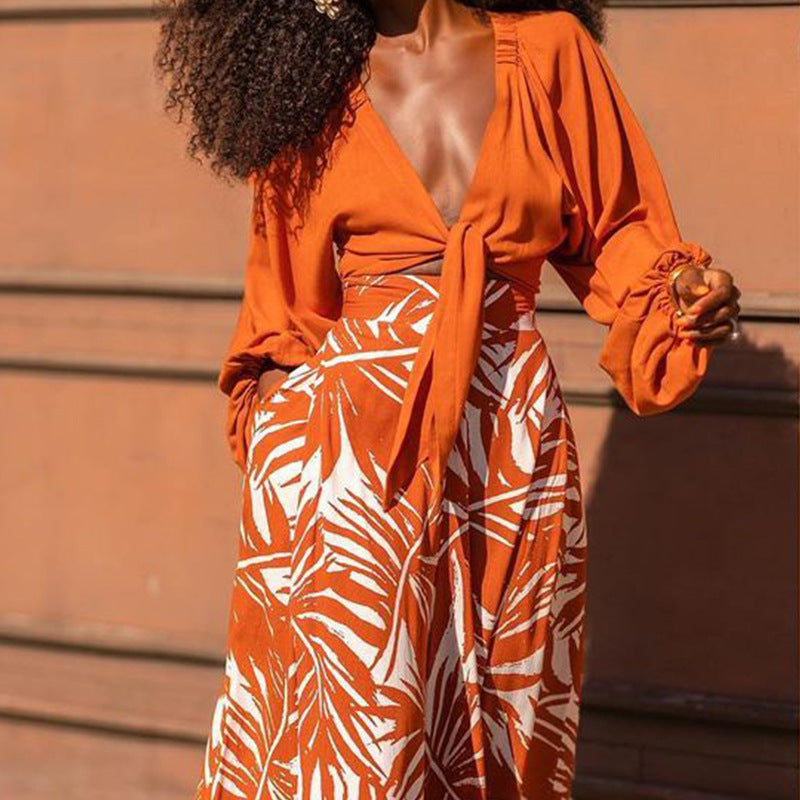 Women's Summer Fashion Temperament Printed Long Sleeve Suits