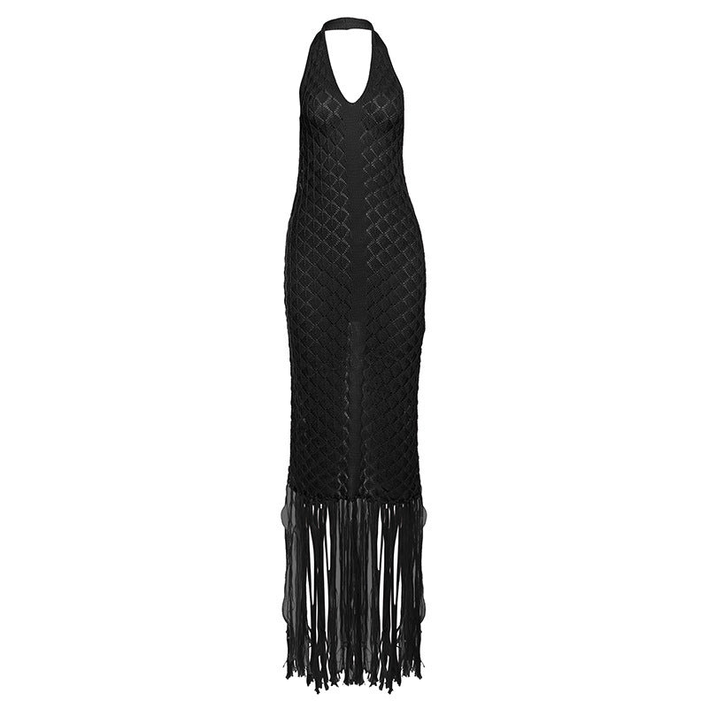Women's Sexy Solid Color Mesh Knitted Beach Dresses